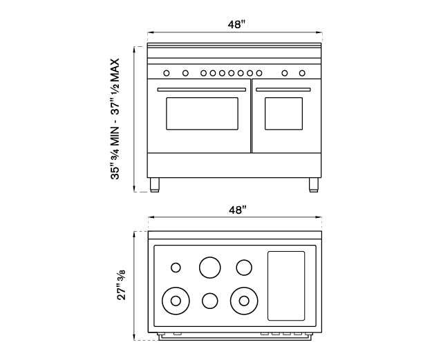 Bertazzoni Master Series 48" 6 Aluminum Burners Stainless Steel Freestanding Propane Gas Range With 7.1 Cu.Ft. Electric Double Oven and Griddle