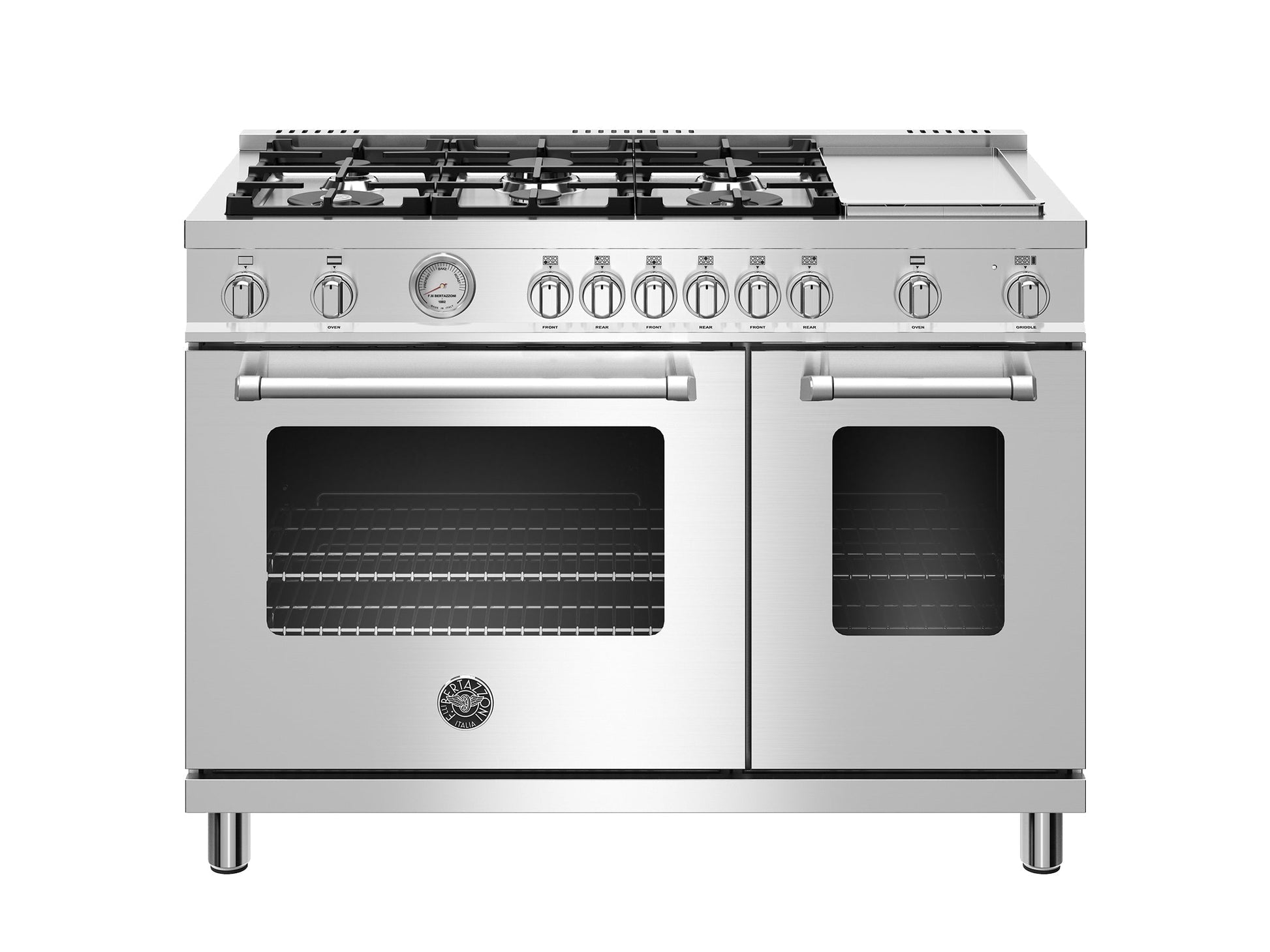 Bertazzoni Master Series 48" 6 Aluminum Burners Stainless Steel Freestanding Propane Gas Range With 7.1 Cu.Ft. Electric Double Oven and Griddle