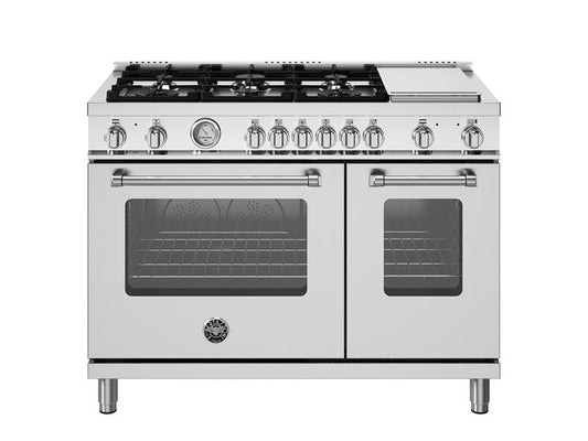 Bertazzoni Master Series 48" 6 Aluminum Burners Stainless Steel Freestanding Propane Gas Range With 7.1 Cu.Ft. Electric Manual Clean Double Oven and Griddle