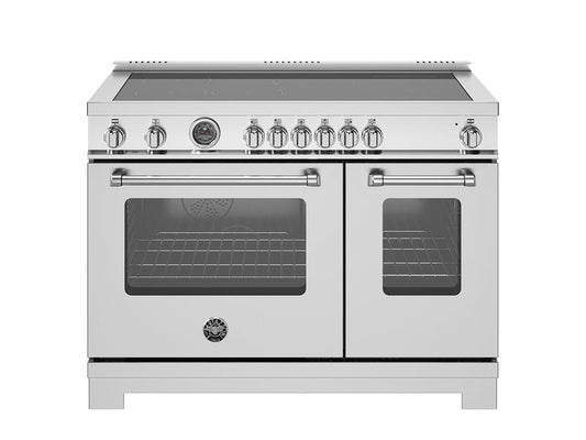 Bertazzoni Master Series 48" 6 High-Power Heating Zones Stainless Steel Freestanding Induction Range With Cast Iron Griddle and 7 Cu.Ft. Electric Self-Clean Double Oven