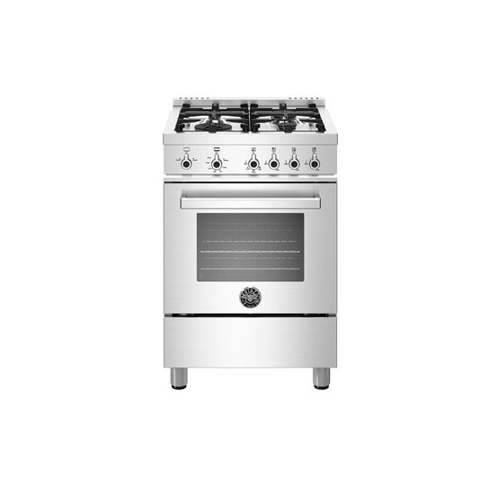 Bertazzoni Professional Series 24" 4 Brass Burners Stainless Steel Freestanding All Gas Range With 2.4 Cu.Ft. Oven