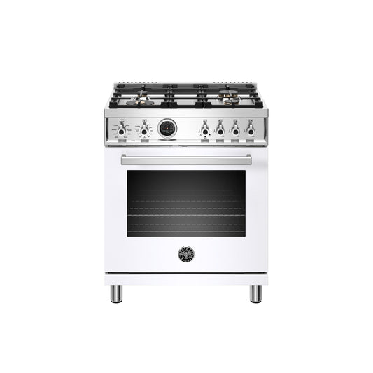 Bertazzoni Professional Series 30" 4 Brass Burners Bianco Freestanding Dual Fuel Range With 4.6 Cu.Ft. Electric Self-Clean Oven