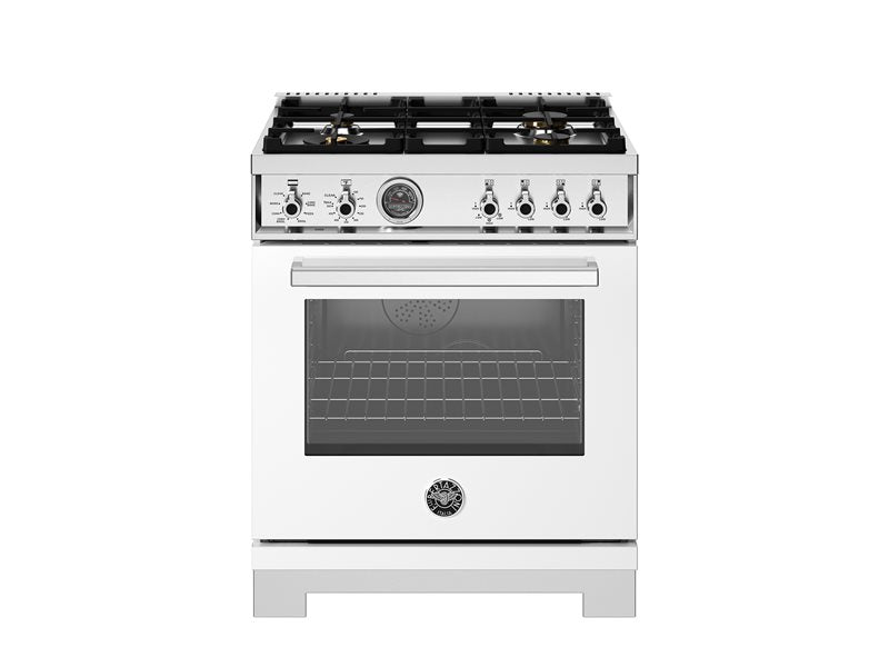 Bertazzoni Professional Series 30" 4 Brass Burners Bianco Freestanding Dual Fuel Range With 4.6 Cu.Ft. Single Electric Self-Clean Oven