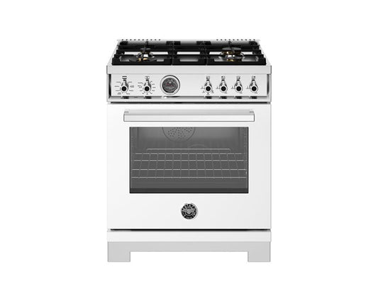 Bertazzoni Professional Series 30" 4 Brass Burners Bianco Freestanding Dual Fuel Range With 4.6 Cu.Ft. Single Electric Self-Clean Oven