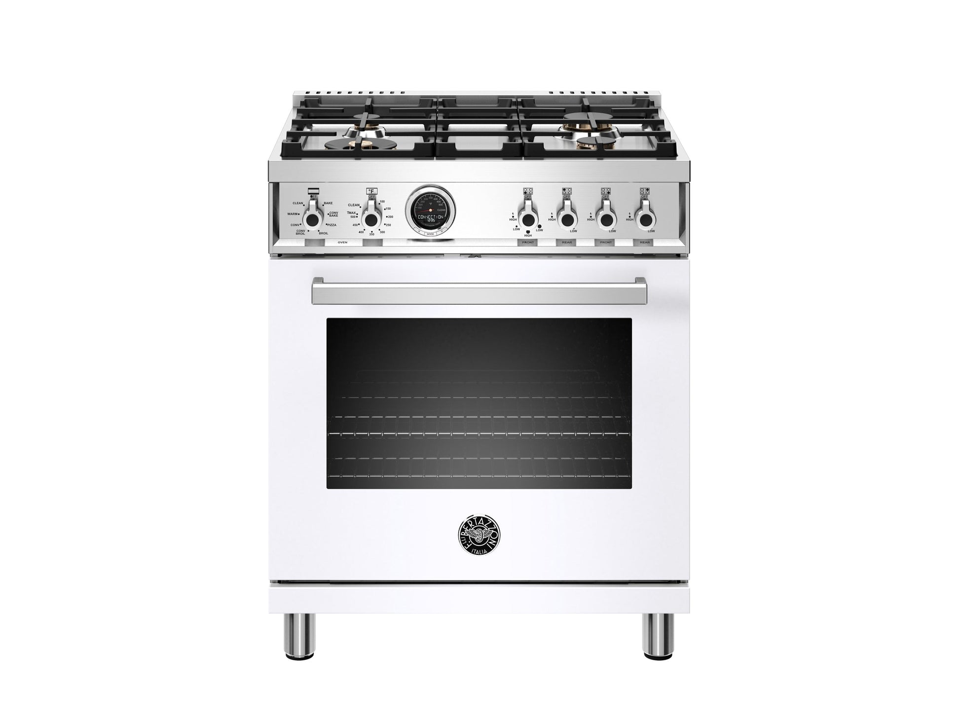 Bertazzoni Professional Series 30" 4 Brass Burners Bianco Freestanding Propane Gas Range With 4.6 Cu.Ft. Electric Self-Clean Oven