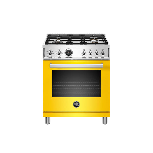 Bertazzoni Professional Series 30" 4 Brass Burners Giallo Freestanding Dual Fuel Range With 4.6 Cu.Ft. Electric Self-Clean Oven