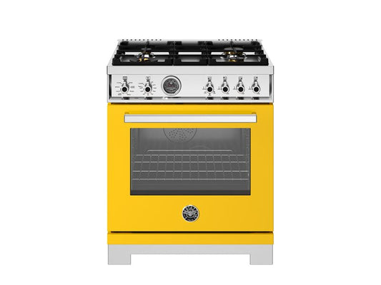 Bertazzoni Professional Series 30" 4 Brass Burners Giallo Freestanding Dual Fuel Range With 4.6 Cu.Ft. Single Electric Self-Clean Oven