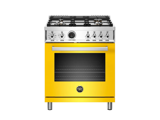 Bertazzoni Professional Series 30" 4 Brass Burners Giallo Freestanding Propane Gas Range With 4.6 Cu.Ft. Electric Self-Clean Oven