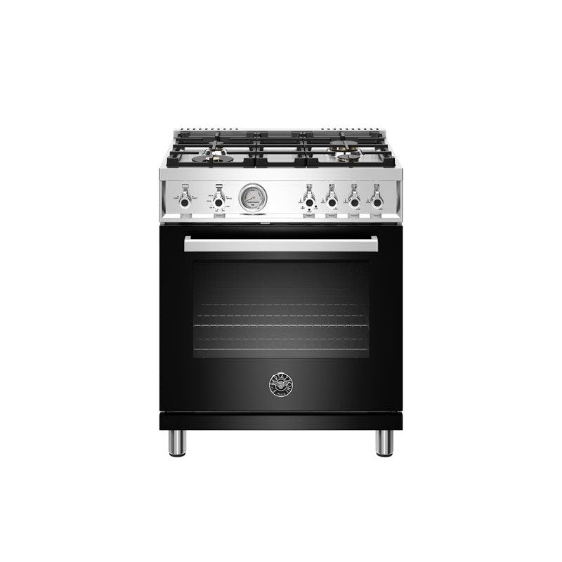 Bertazzoni Professional Series 30" 4 Brass Burners Nero Freestanding All Gas Range With 4.7 Cu.Ft. Oven