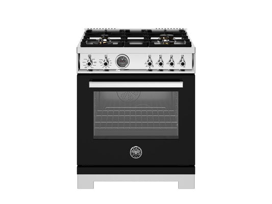 Bertazzoni Professional Series 30" 4 Brass Burners Nero Freestanding Dual Fuel Range With 4.6 Cu.Ft. Single Electric Self-Clean Oven