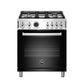 Bertazzoni Professional Series 30" 4 Brass Burners Nero Freestanding Propane Gas Range With 4.6 Cu.Ft. Electric Self-Clean Oven