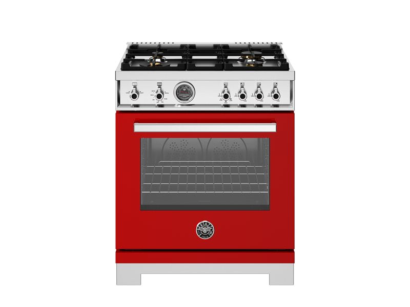 Bertazzoni Professional Series 30" 4 Brass Burners Rosso Freestanding All Gas Range With 4.7 Cu.Ft. Gas Oven