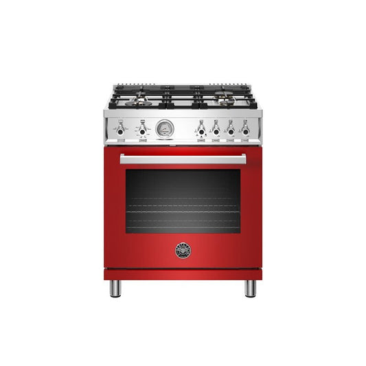 Bertazzoni Professional Series 30" 4 Brass Burners Rosso Freestanding All Gas Range With 4.7 Cu.Ft. Oven