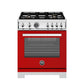 Bertazzoni Professional Series 30" 4 Brass Burners Rosso Freestanding Propane Gas Range With 4.7 Cu.Ft. Gas Oven