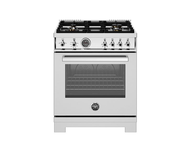 Bertazzoni Professional Series 30" 4 Brass Burners Stainless Steel Freestanding All Gas Range With 4.7 Cu.Ft. Gas Oven