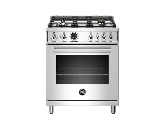 Bertazzoni Professional Series 30" 4 Brass Burners Stainless Steel Freestanding Propane Gas Range With 4.6 Cu.Ft. Electric Self-Clean Oven