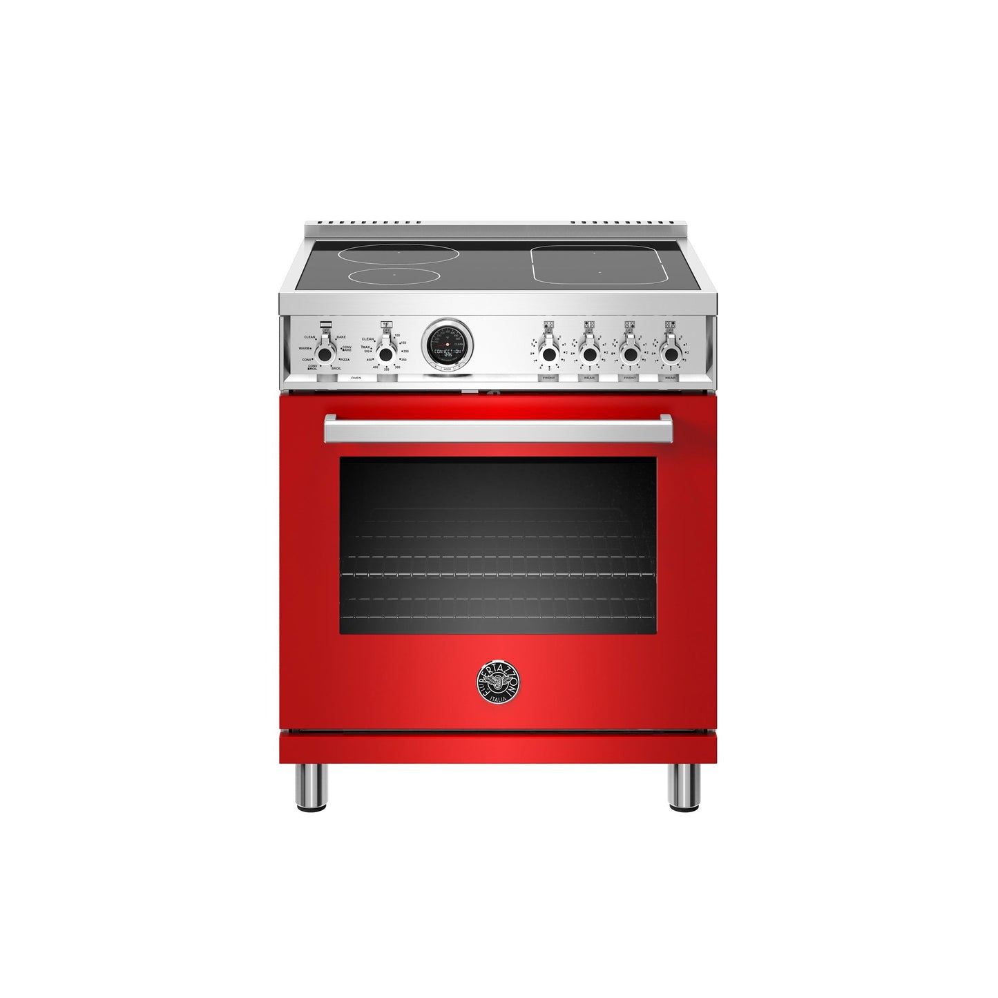 Bertazzoni Professional Series 30" 4 Heating Zones Rosso Freestanding Induction Range With 4.6 Cu.Ft. Electric Self-Clean Oven