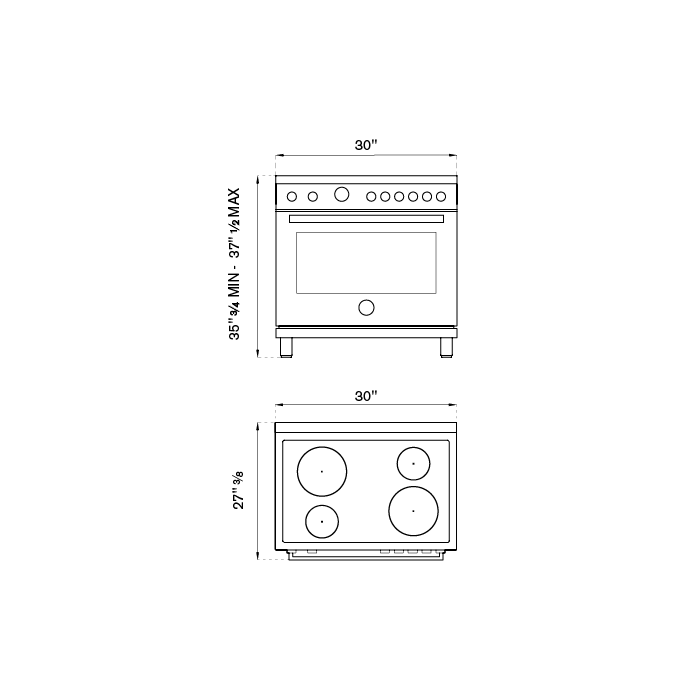 Bertazzoni Professional Series 30" 4 Heating Zones Stainless Steel Freestanding Electric Range With 4.7 Cu.Ft. Electric Oven