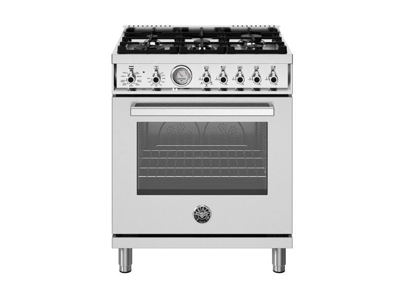 Bertazzoni Professional Series 30" 5 Aluminum Burners Stainless Steel Freestanding Dual Fuel Range With 4.7 Cu.Ft. Electric Self-Clean Oven