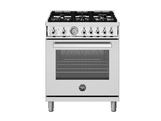 Bertazzoni Professional Series 30" 5 Aluminum Burners Stainless Steel Freestanding Dual Fuel Range With 4.7 Cu.Ft. Electric Self-Clean Oven