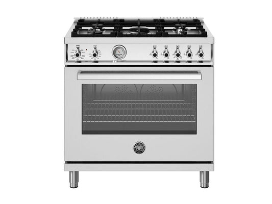 Bertazzoni Professional Series 36" 5 Aluminum Burners Stainless Steel Freestanding Dual Fuel Range With 5.9 Cu.Ft. Electric Self-Clean Oven