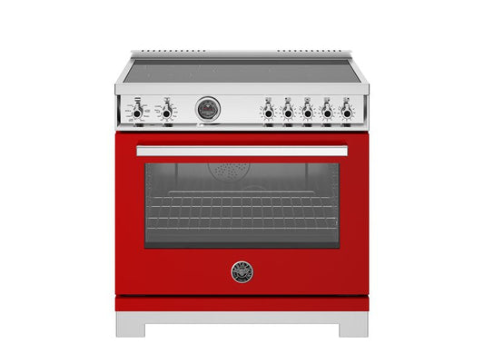 Bertazzoni Professional Series 36" 5 Heating Zones Rosso Freestanding Induction Range With 5.7 Cu.Ft. Electric Self-Clean Oven and Cast Iron Griddle