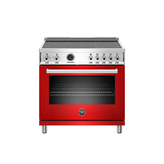 Bertazzoni Professional Series 36" 5 Heating Zones Rosso Freestanding Induction Range With 5.7 Cu.Ft. Electric Self-Clean Oven