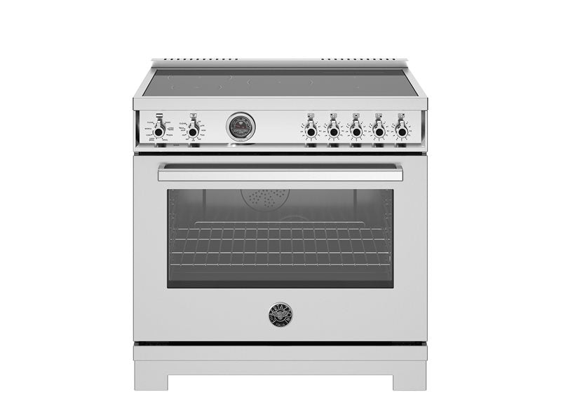 Bertazzoni Professional Series 36" 5 Heating Zones Stainless Steel Freestanding Induction Range With 5.7 Cu.Ft. Electric Self-Clean Oven and Cast Iron Griddle