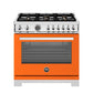 Bertazzoni Professional Series 36" 6 Brass Burners Arancio Freestanding Dual Fuel Range With Cast Iron Griddle and 5.7 Cu.Ft. Electric Self-Clean Oven