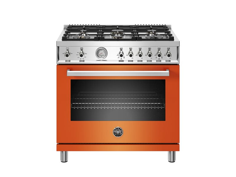 Bertazzoni Professional Series 36" 6 Brass Burners Arancio Freestanding Propane Gas Range With 5.9 Cu.Ft. Oven