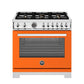 Bertazzoni Professional Series 36" 6 Brass Burners Arancio Freestanding Propane Gas Range With Cast Iron Griddle and 5.9 Cu.Ft. Gas Oven