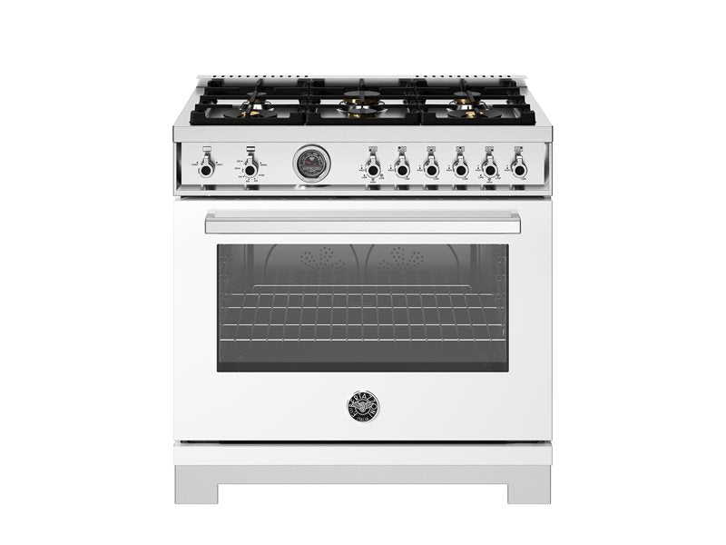 Bertazzoni Professional Series 36" 6 Brass Burners Bianco Freestanding All Gas Range With Cast Iron Griddle and 5.9 Cu.Ft. Gas Oven