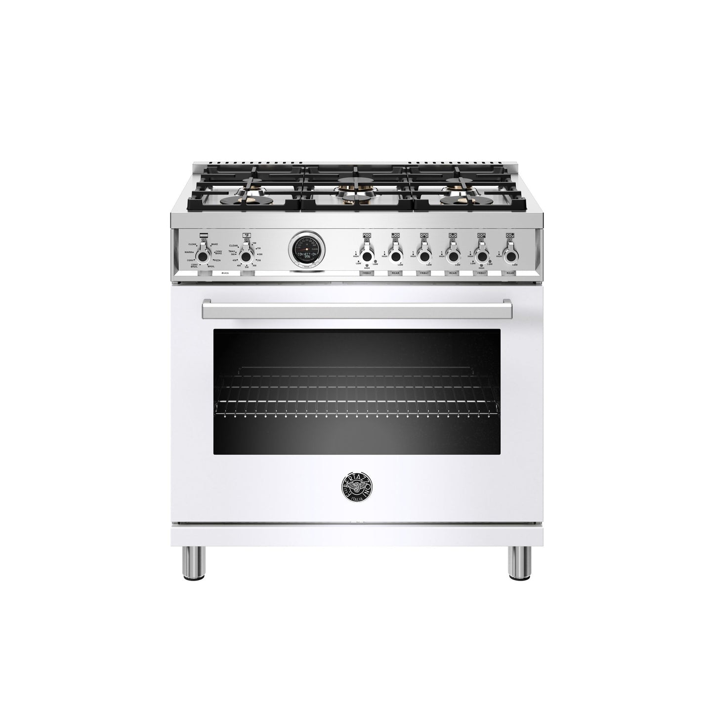 Bertazzoni Professional Series 36" 6 Brass Burners Bianco Freestanding Dual Fuel Range With 5.7 Cu.Ft. Electric Self-Clean Oven