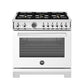 Bertazzoni Professional Series 36" 6 Brass Burners Bianco Freestanding Dual Fuel Range With Cast Iron Griddle and 5.7 Cu.Ft. Electric Self-Clean Oven