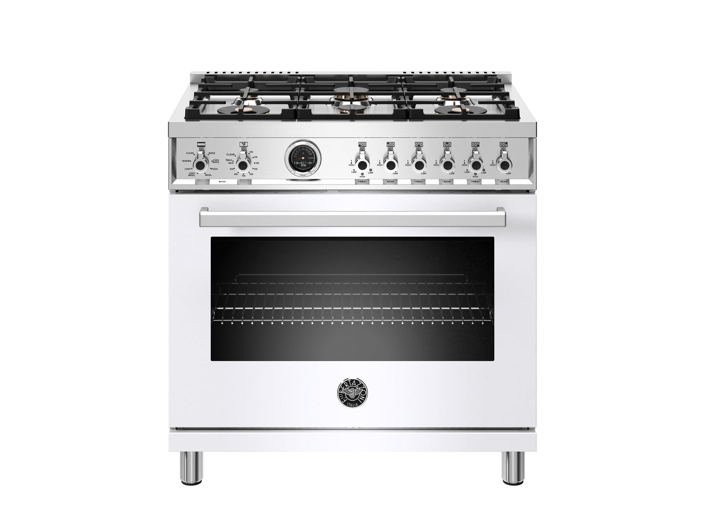 Bertazzoni Professional Series 36" 6 Brass Burners Bianco Freestanding Propane Gas Range With 5.7 Cu.Ft. Electric Self-Clean Oven