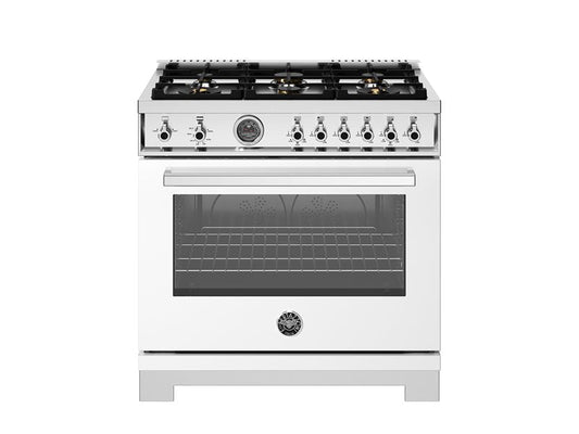Bertazzoni Professional Series 36" 6 Brass Burners Bianco Freestanding Propane Gas Range With Cast Iron Griddle and 5.9 Cu.Ft. Gas Oven