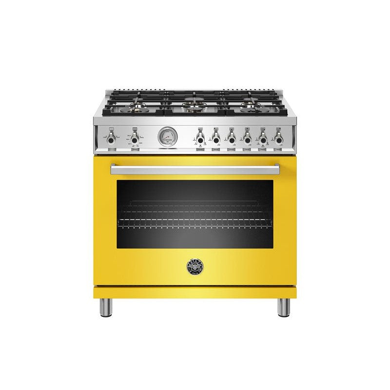 Bertazzoni Professional Series 36" 6 Brass Burners Giallo Freestanding All Gas Range With 5.9 Cu.Ft. Oven