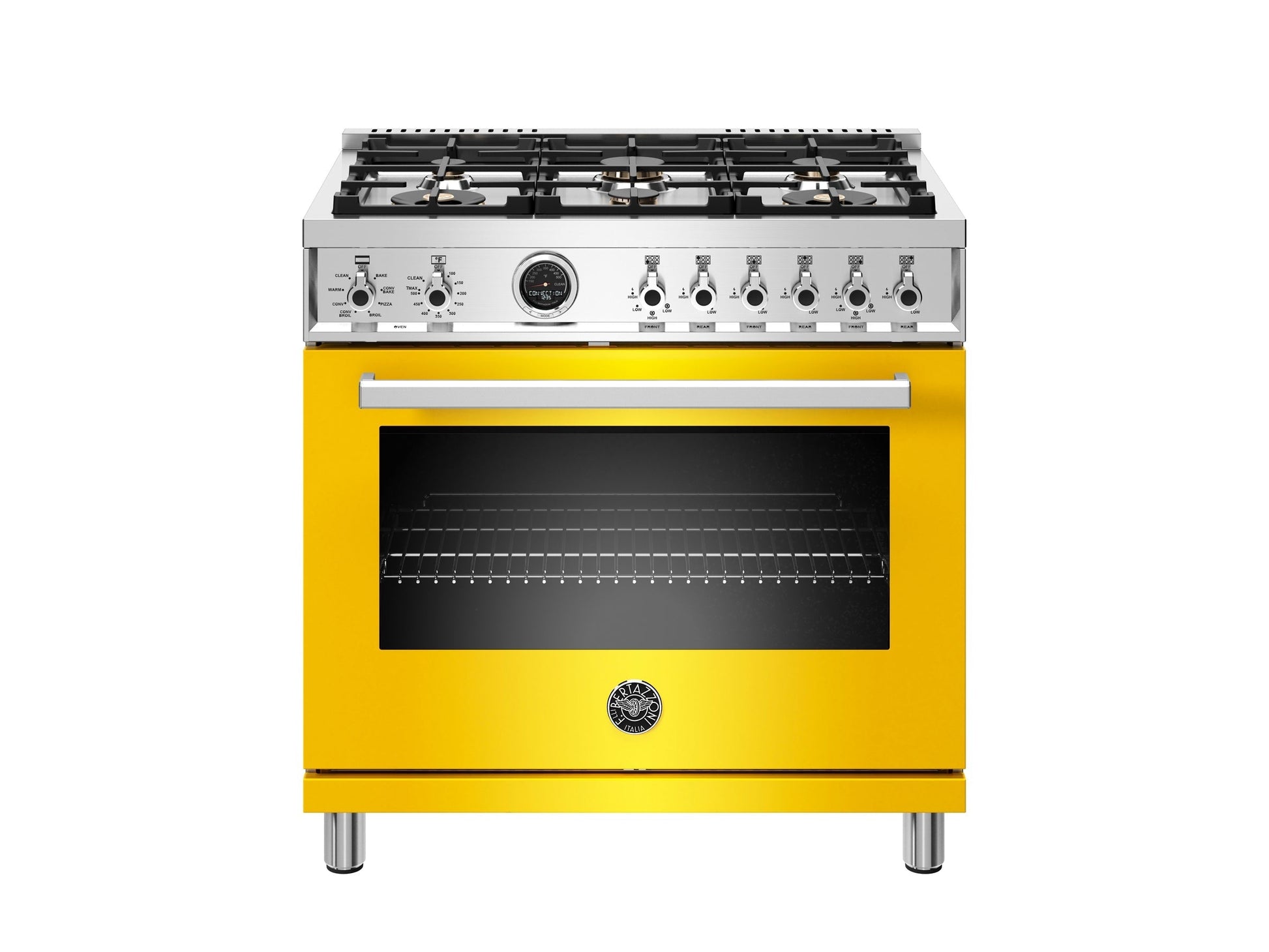 Bertazzoni Professional Series 36" 6 Brass Burners Giallo Freestanding Propane Gas Range With 5.7 Cu.Ft. Electric Self-Clean Oven