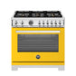 Bertazzoni Professional Series 36" 6 Brass Burners Giallo Freestanding Propane Gas Range With Cast Iron Griddle and 5.7 Cu.Ft. Electric Self-Clean Oven