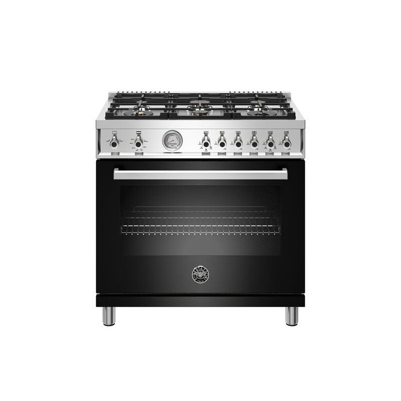 Bertazzoni Professional Series 36" 6 Brass Burners Nero Freestanding All Gas Range With 5.9 Cu.Ft. Oven