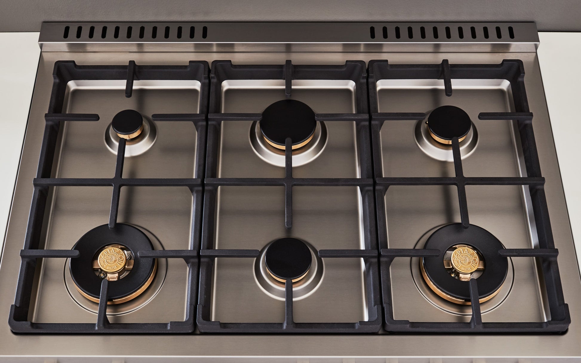 Bertazzoni Professional Series 36" 6 Brass Burners Nero Freestanding All Gas Range With Cast Iron Griddle and 5.9 Cu.Ft. Gas Oven