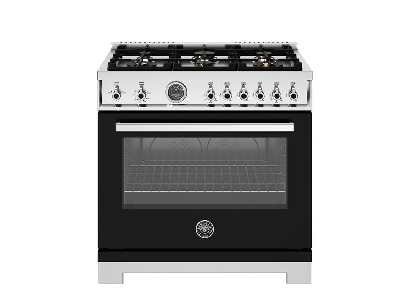 Bertazzoni Professional Series 36" 6 Brass Burners Nero Freestanding All Gas Range With Cast Iron Griddle and 5.9 Cu.Ft. Gas Oven