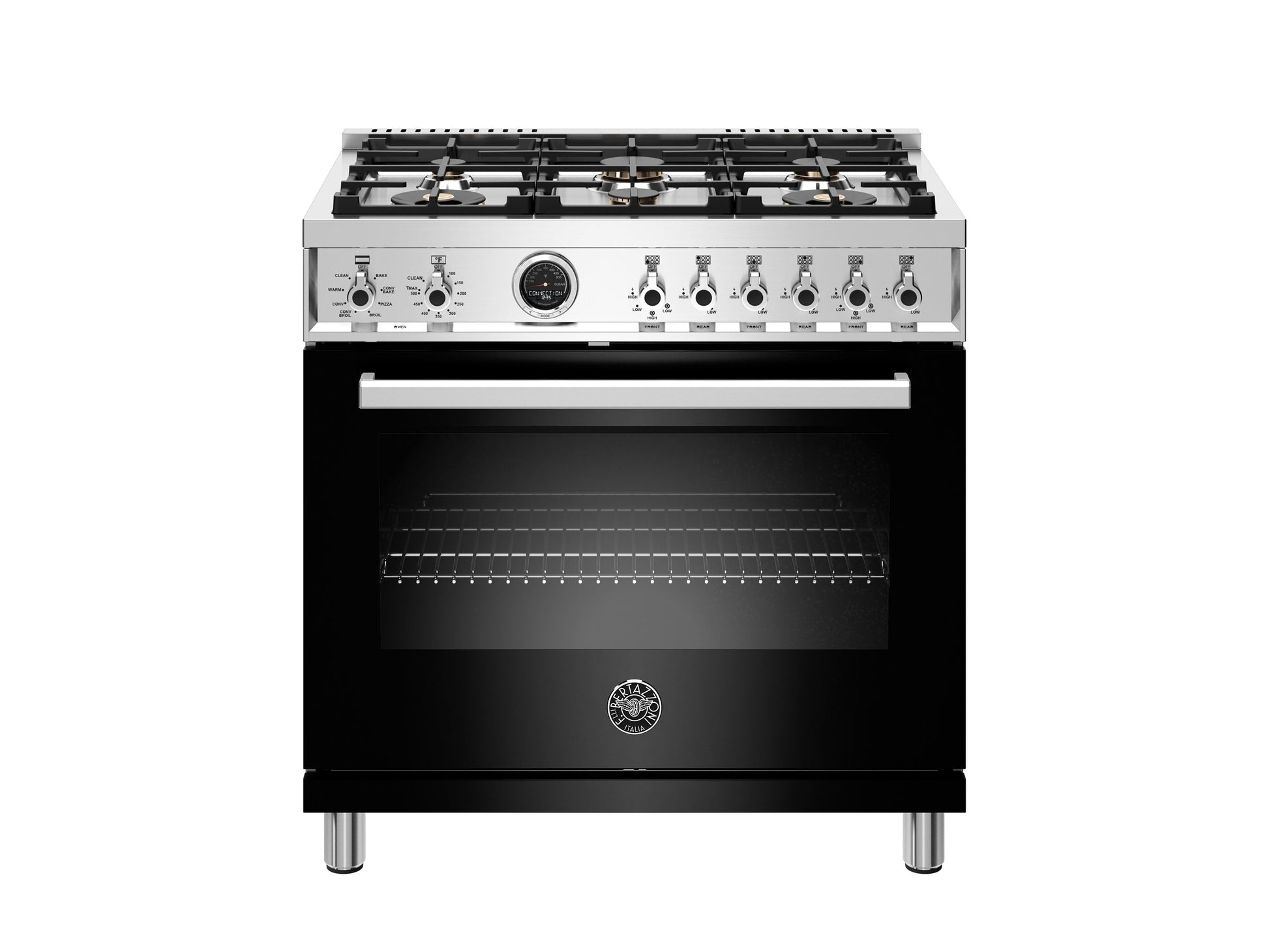 Bertazzoni Professional Series 36" 6 Brass Burners Nero Freestanding Propane Gas Range With 5.7 Cu.Ft. Electric Self-Clean Oven