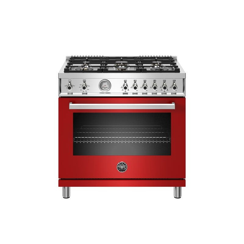 Bertazzoni Professional Series 36" 6 Brass Burners Rosso Freestanding All Gas Range With 5.9 Cu.Ft. Oven