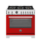 Bertazzoni Professional Series 36" 6 Brass Burners Rosso Freestanding All Gas Range With Cast Iron Griddle and 5.9 Cu.Ft. Gas Oven