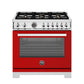 Bertazzoni Professional Series 36" 6 Brass Burners Rosso Freestanding Dual Fuel Range With Cast Iron Griddle and 5.7 Cu.Ft. Electric Self-Clean Oven