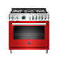 Bertazzoni Professional Series 36" 6 Brass Burners Rosso Freestanding Propane Gas Range With 5.7 Cu.Ft. Electric Self-Clean Oven