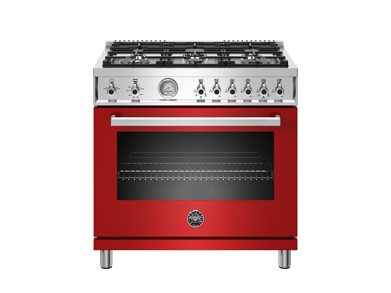 Bertazzoni Professional Series 36" 6 Brass Burners Rosso Freestanding Propane Gas Range With 5.9 Cu.Ft. Oven