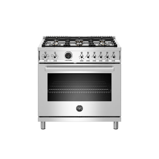 Bertazzoni Professional Series 36" 6 Brass Burners Stainless Steel Freestanding Dual Fuel Range With 5.7 Cu.Ft. Electric Self-Clean Oven