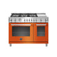 Bertazzoni Professional Series 48" 6 Brass Burners Arancio Freestanding All Gas Range With 7.2 Cu.Ft. Double Oven and Electric Griddle